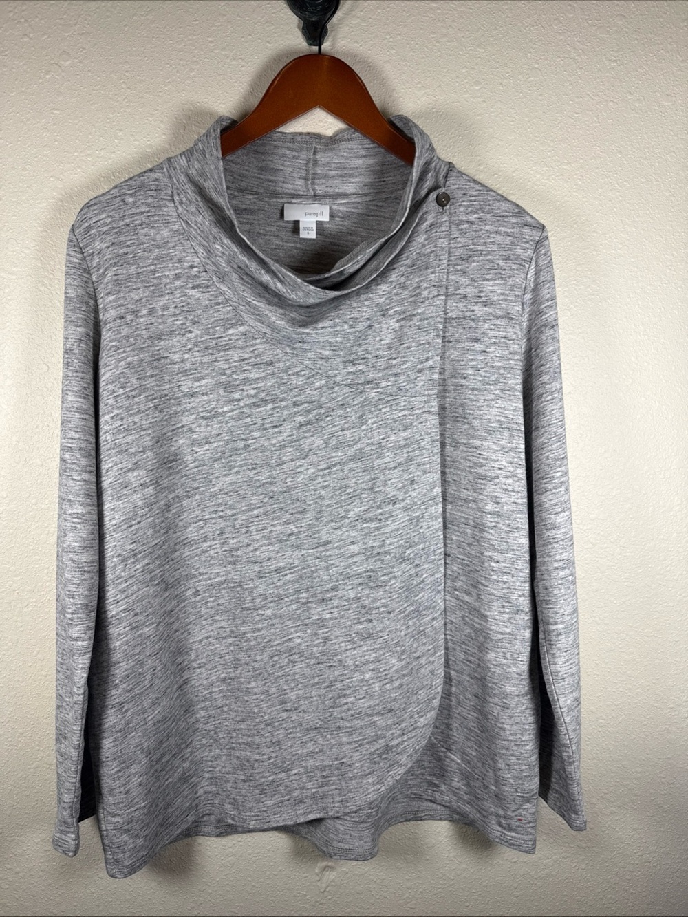 Pure JJill Drape Cowl Neck Gray Open Front Wrap Cardigan S Pima Cotton Oversized